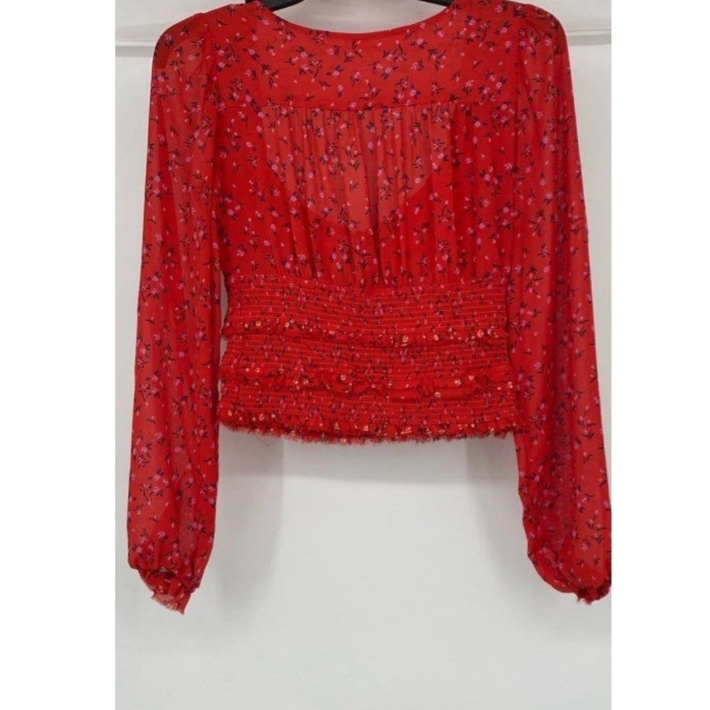 Free People Long Sleeve Floral Blouse Top Shirt XS